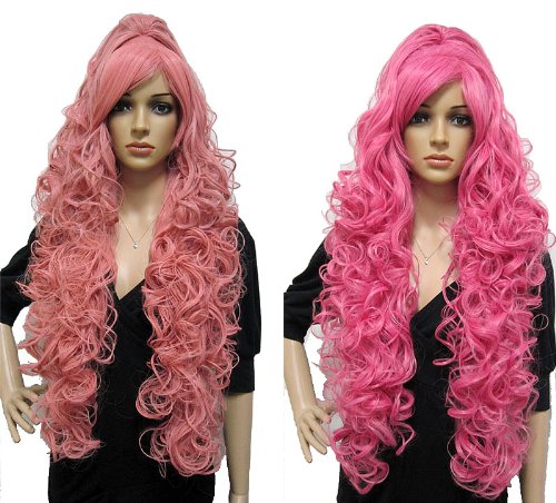 Amybria Megurine Luka Long Smoke Curly Cosplay Full Long Wig With Clip Ponytail