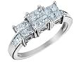 Princess Cut Diamond Ring and Three Stone Anniversary Ring 1.0 Carat (ctw) in 14K White Gold