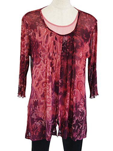 シルク１００％ Aラインチュニック シースルー 花蔦柄 7分袖 エスニック