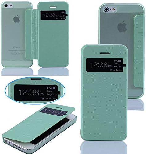 Weefox Apple iPhone 5 5s Flip Case - PU Leather Folio Window View Case Cover With Transparent Matte Back Cover For iPhone 5 5S Smart Phones (Green)