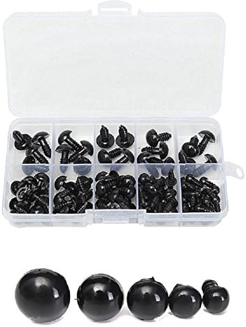Black Plastic Safety Eyes 6-12mm For Teddy Bear Doll Animal Crafts Box 100pcs
