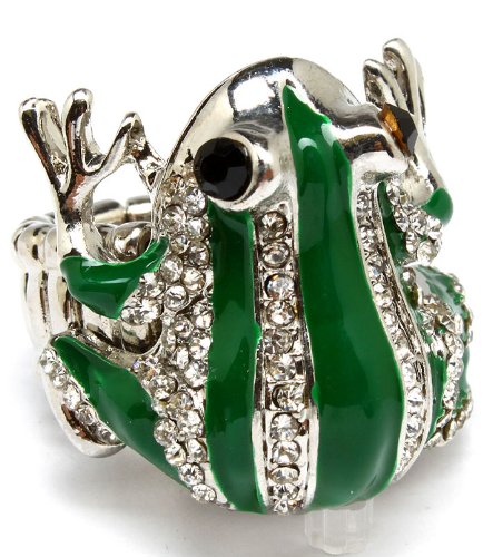 Gorgeous Crystal Silvertone /Green Frog Lovers 