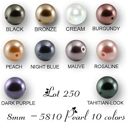 Wholesale Lot 250 8mm Swarovski 5810 Crystal Pearl Beads 10 Colors