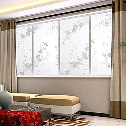 XiDang Sweet Window Film Decorative 45x100cm Frosted Privacy Cover Glass Window Door Black Floral Flower Sticker Film Adhesive Home Room Bathroom Office Decor (Colorful)
