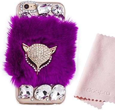 Doopro(TM) for Iphone 6 6s (4.7'') Case Shiny Stylish Rhinestone Diamond Crystal with Luxury Fox Fur Flexible TPU Transparent Glitter Bling Case (Purple fox )