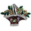 Silver Tone Basket Flower Pin Brooch