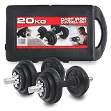 POWERSTAR 20kg cast iron dumbbell weights set fitness exercise workout in a carry case FREE weight lifting glvoes