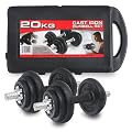 POWERSTAR 20kg cast iron dumbbell weights set fitness exercise workout in a carry case FREE weight lifting glvoes