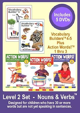 Level 2   -   Nouns & Verbs! Set   -   Appropriate For Kids with 50+ Words Not Speaking in Sentences-  5 DVDs