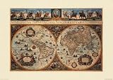 Nova Terrarum Orbis Tabula by G. Blacuso Framed with Gold Decor Wood Frame 1.25 inch width, 3/4 inch depth