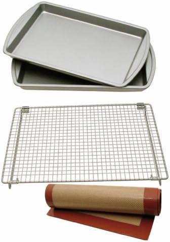 Kitchen Elements 4-Piece Baking Set with 2 Cookie/Jelly Rolls Pans, Cooling Rack and Silicone Baking Mat