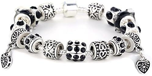 BD Charm Bracelet Black Glass Beads Bangle Bracelet Vintage Tennis Bracelet