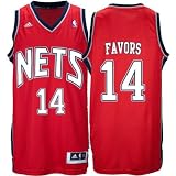 Men's Derrick Favors #14 New Jersey Nets NBA Swingman Basketball Jersey by Adidas (Red-White)(Size=MEDIUM)