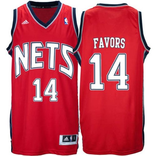 Men's Derrick Favors #14 New Jersey Nets NBA Swingman Basketball Jersey by Adidas (Red-White)(Size=X-LARGE)