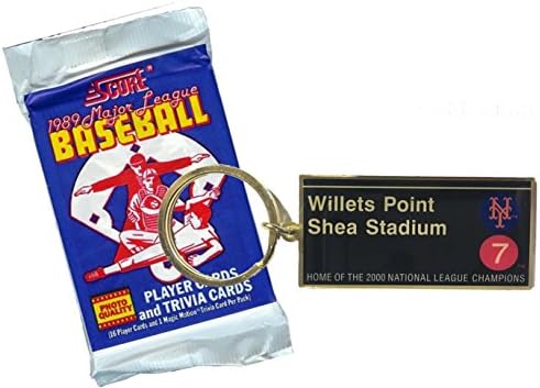New York Mets Baseball Subway Keychain &amp; Retro MLB Baseball Card Set Willets Point Shea Stadium Key Ring