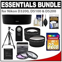 Essentials Bundle for Nikon D3200, D5100 & D5200 Digital SLR Camera and 18-55mm VR Lens with 32GB Card + 3 Filters + Hood + Tripod + 2 Lenses Set + ML-L3 Remote Kit