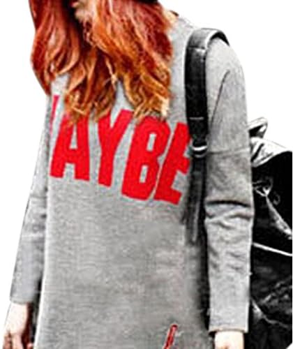 Blrose Grey Side Zipper Detail MAYBE Print Sweatshirt