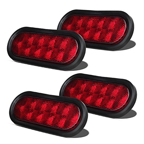 Partsam 4pcs 6 inch Oval Rubber Mount Sealed 10 LED Red Stop/Turn/Tail Brake Light w/grommet