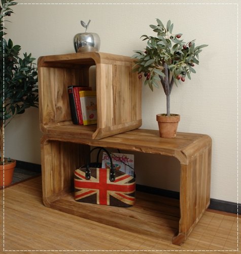 Rustikales Regal WOODY Kubus aus Teakholz 81x41 Rustikales Regal WOODY Kubus aus Teakholz 81x41