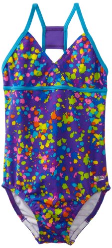 Speedo Big Girls'  Spectacular Splatter One Piece Swimsuit Butterfly Surplice