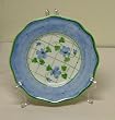 Blue Polka Dots and Violets Porcelain Plate with Stand