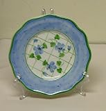 Blue Polka Dots and Violets Porcelain Plate with Stand