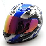 Motorcycle Street Bike Blue Star Full Face Adult Helmet
