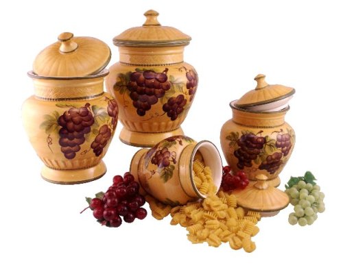 4PC CANISTER SET,CANISTERS TUSCANY GRAPE WINE DECOR