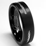 Black Titanium ring Wedding band with Stainless Steel Cables sizes 7 to 12