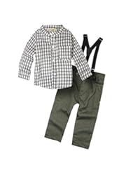 Apparel: Big Elephant 2 Pieces Baby Boys Long Sleeve Plaid Shirt Overalls Set E25 (6-12 months)