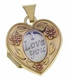 14K Tri Color Gold 'I Love You' Heart Locket