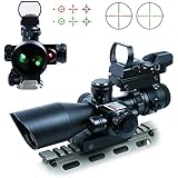 AOTOP 2.5-10x40 Tactical Rifle Scope Dual Illuminated Mil-dot with Red Laser, Rail Mount and 4 Reticle Red and Green Dot Open Reflex Sight with Weaver