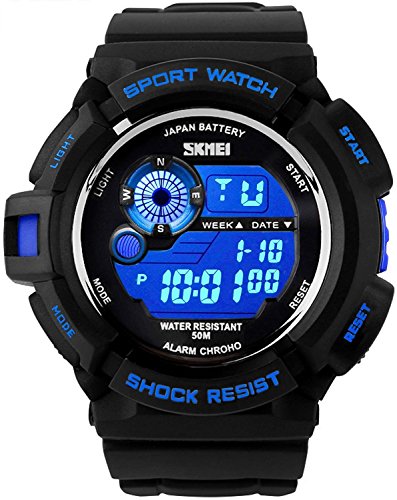 Mens S-Shock Military LED Digital Quartz Watch Water Resistant Sport Watches Multifunctional - Blue