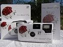 10 Pack Red and White Rose Bouquet Wedding Disposable 35mm Cameras In Matching Gift Boxes- 27 Exposures Each- With Matching Table Tents