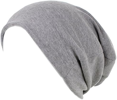 Distressed Unisex Solid Long Beanie Slouch Cotton Light Grey