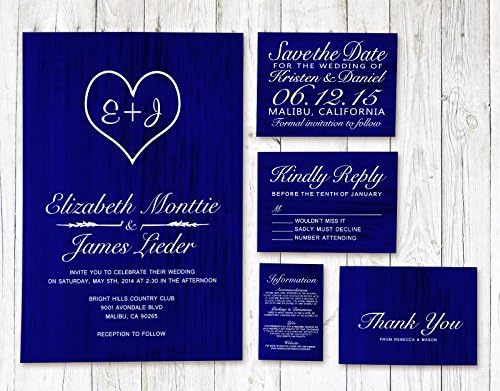 Royal Blue Country Wedding Invitations Suite (Invite, RSVP, Save the Date, Info &amp; Thank You Cards)