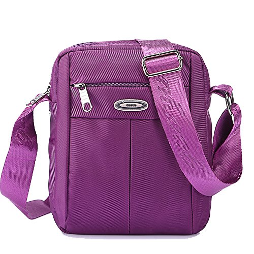 HIPICB Nylon Multi Pocket Waterproof Shoulder Bag Crossbody Bags For Women Men Camping Climbing Hiking Trekking Biking Cycling Mountaineering Travel (A#Purple)