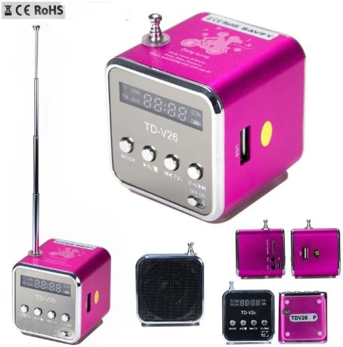 TD-V26 Portable MINI Digital Music Speaker Player Stereo for iPod/ iPhone/ iPad/ Samsung/ Galaxy/ Nokia/ HTC/ Smart Phones/ Tablet/ Laptop/ PC/ MP3 MP4 Player/ CD/ DVD/ GPS/ PSP etc, Support Micro SD TF USB FM Radio (Pink)