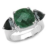 5.40 Carat Genuine Emerald & Sapphire Silver Ring