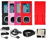 (2nd Generation) Microsoft Zune 4GB 8GB Super Bumper Grip Silicone Skin Case with 14 Adjustable Sports Armband - Removable Belt Clip - Screen Protector Shield - Bundle with Home Travel Wall Charger and 12 Rapid Car Charger - 8 Color Choices