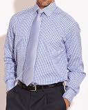 Savile Row Mens Blue White Gingham Check Regular Fit Dress Shirt French Cuff