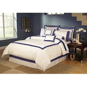 7 Piece Queen Hotel Collection Tranquil Comforter Bedding Set Navy