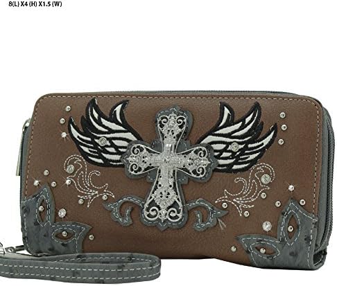 Lunar Lily Western Double Zipper Wristlet Wallet Cross Bling (Bronze WIngs)