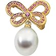 18K Yellow Gold Paspaley South Sea Cultured Fine Drop Pearl and Pink Sapphire Brooch