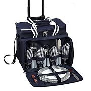 Picnic at Ascot Equipped Picnic Cooler with Service for 4 on Wheels - Navy