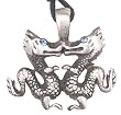 Blue Crystal Kissing Dragons Pewter Pendant Necklace