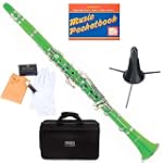 Mendini MCT-G B Flat Green ABS Clarinet w/ Case, Stand, Mouthpiece, Box of 10 Reeds, Cork Grease, & a Pair of Gloves