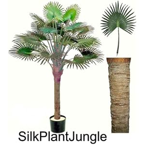 1 Artificial Silk Potted 8 foot Fan Palm Tree Plant with 26 leaves real solid wood palm trunk with mesh head - MORE AVAILABLE