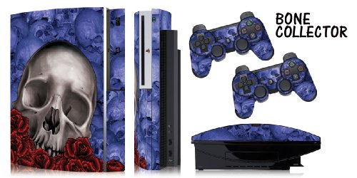 Designer skins for FAT Playstation 3 System Console, PS3 Controller skin included - BONECOLLECTOR BLUE