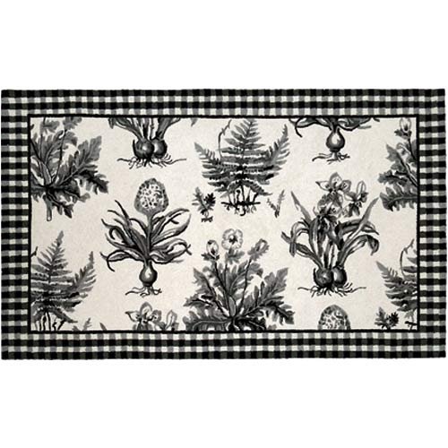 123 Creations C700.4'rd Black and White Botanical Hooked Rug - 100 Percent Wool 120 Knot